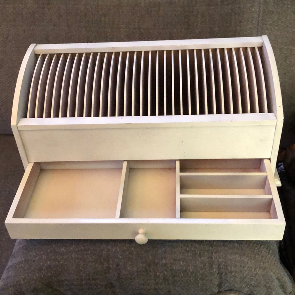 Nice desk /bill organizer, painted over tan wood..